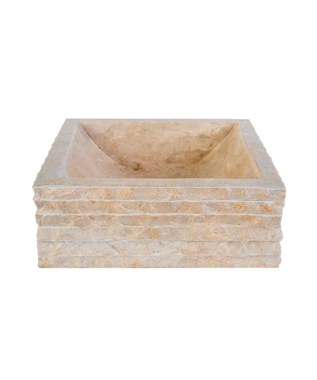 Vierkante Waskom Alur Kuipvormig – 40x40x15 cm – Crème – Natuursteen