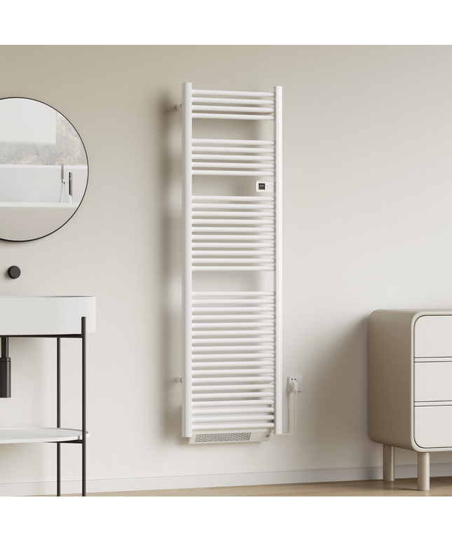 BELRAD Badkamer radiator elektrisch 1840x540x133 mm - Glanzend wit - Programmeerbare thermostaat + Blower - 2000W