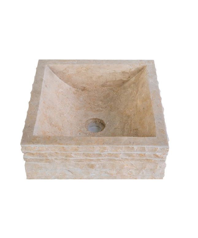Vierkante Waskom Alur Kuipvormig – 40x40x15 cm – Crème – Natuursteen