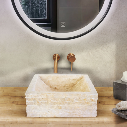 Vierkante Waskom Alur Kuipvormig – 40x40x15 cm – Crème – Natuursteen