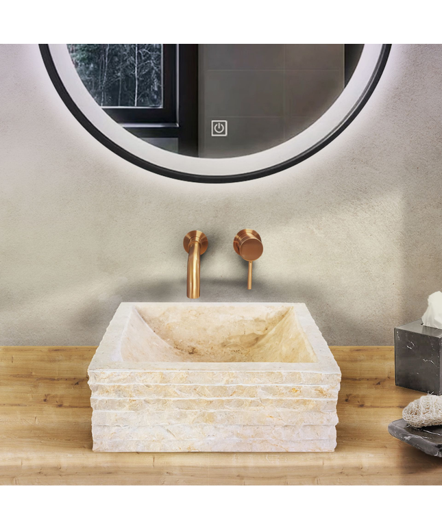 Vierkante Waskom Alur Kuipvormig – 40x40x15 cm – Crème – Natuursteen