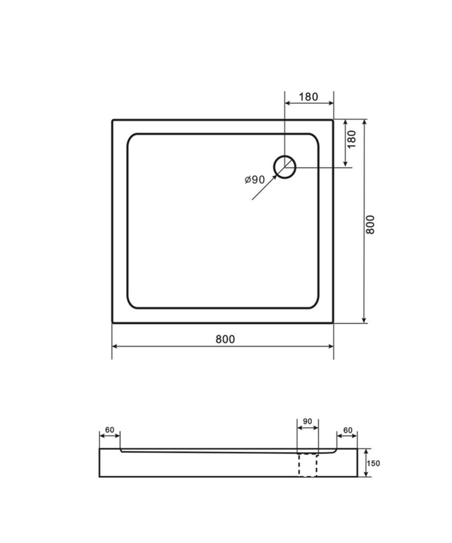 Bandeja de ducha acrílica Aloni Square - 80x80x15 cm - blanco