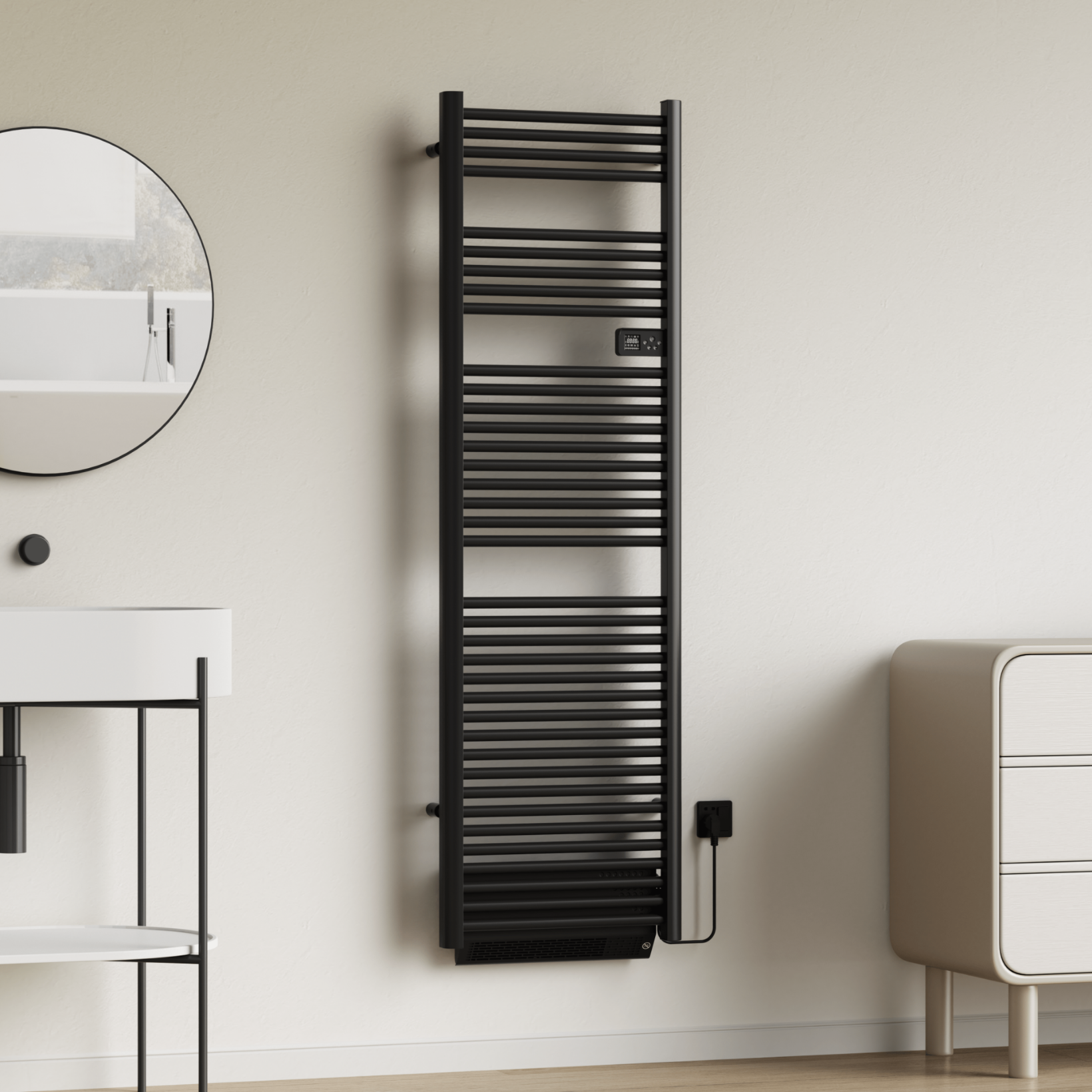 Belrad Radiator BELRAD Badkamer radiator elektrisch 1840x540x133 mm - Mat zwart - Prog ...