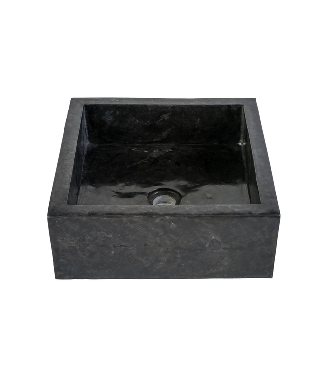 Vierkante Opbouw Waskom – Volledig Gepolijst – 40x40x15 cm – Zwart – Natuursteen
