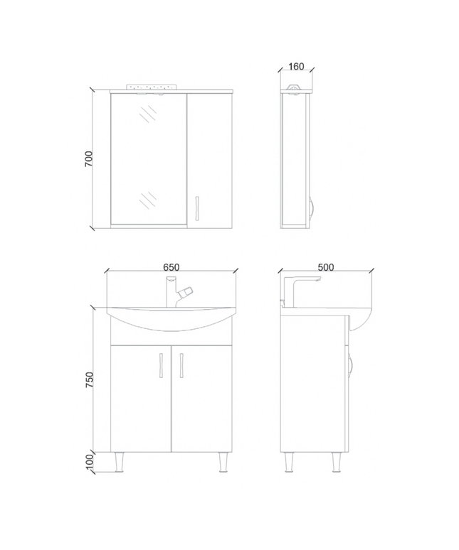 ALONI ALECO spiegelkast – 65 cm – Met verlichting