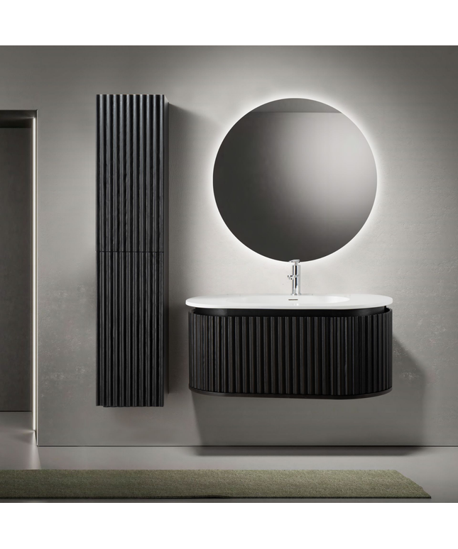 ALONI BEGONIA hoge badkamerkast – 35x160x35 cm – Zwart eiken – Greeploos & softclose – Omkeerbaar