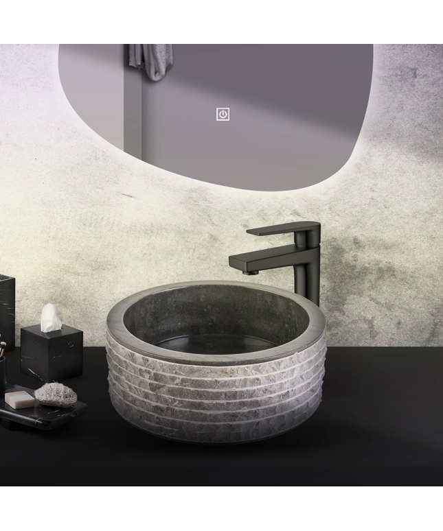 Marmeren Alur Waskom – Gepolijste Binnenzijde – 40x15 cm – Zwart
