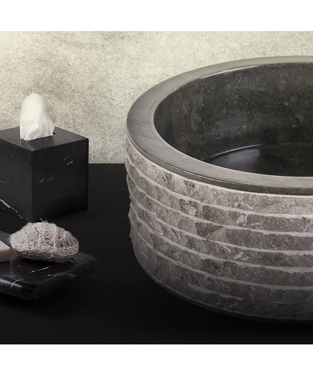 Marmeren Alur Waskom – Gepolijste Binnenzijde – 40x15 cm – Zwart