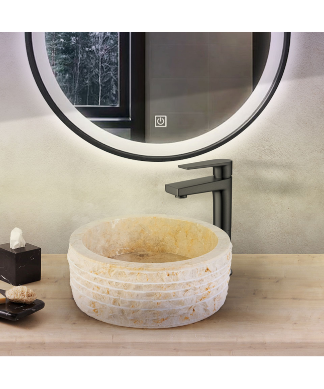 Marmeren Alur Waskom – Gepolijste Binnenzijde – 30-35x15 cm – Crème