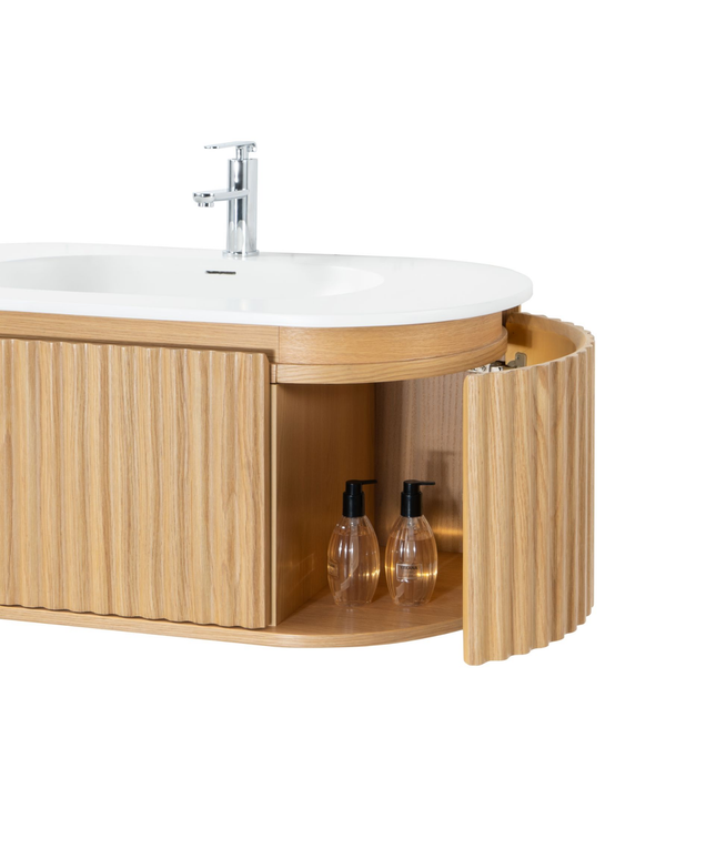 Aloni Begonia Washbasin Base - 99x42X52.5 cm - natural oak - Handleless & Softclose