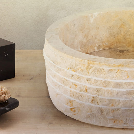 Marmeren Alur Waskom – Gepolijste Binnenzijde – 30-35x15 cm – Crème