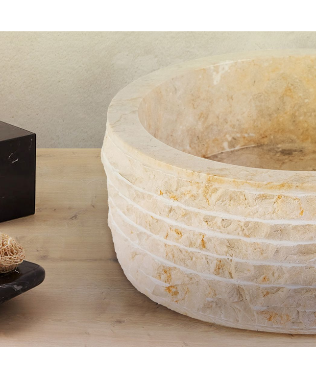 Marmeren Alur Waskom – Gepolijste Binnenzijde – 30-35x15 cm – Crème