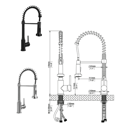 ALONI keukenkraan met uittrekbare sproeikop – mat zwart