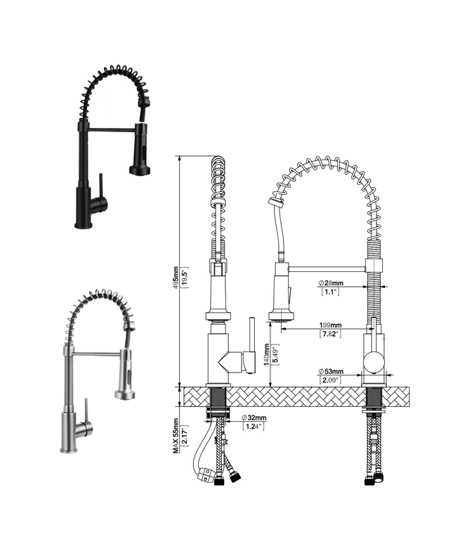 ALONI keukenkraan met uittrekbare sproeikop – mat zwart