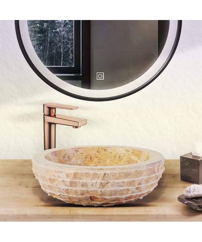 Marmeren Alur Waskom – Gepolijste Binnenzijde – 35x15 cm – Sunset Onyx