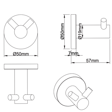 Aloni muurhaak dubbel – chroom