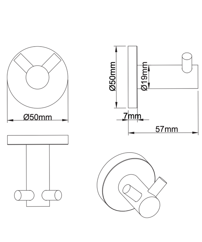 Aloni muurhaak dubbel – chroom