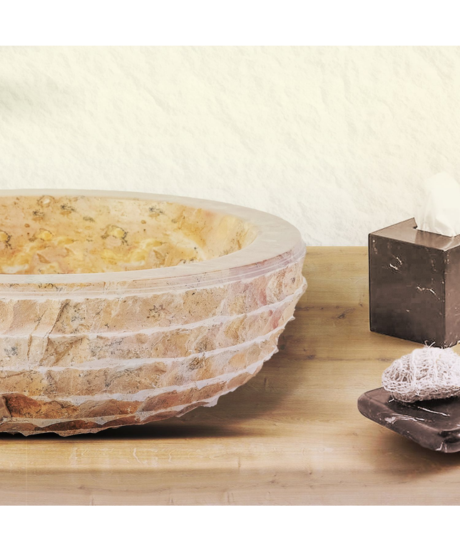 Marmeren Alur Waskom – Gepolijste Binnenzijde – 35x15 cm – Sunset Onyx