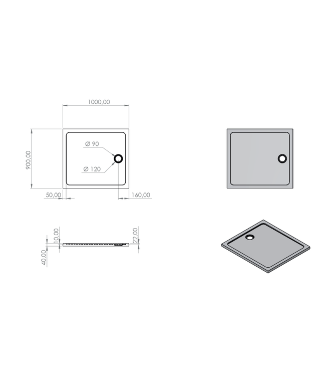 Bandeja de ducha acrílica rectangular de Aloni - 100x90x4 cm