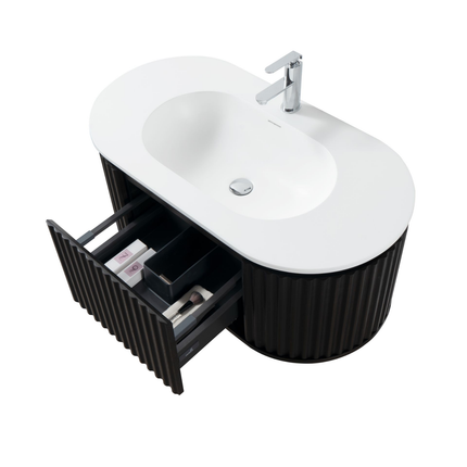 Aloni Begonia Washbasin case - 99x42x52.5 cm - black oak - handle -free & soft close