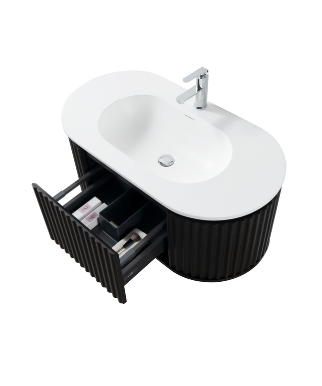 ALONI BEGONIA wastafelonderkast – 99x42x52,5 cm – Zwart eiken – Greeploos & softclose