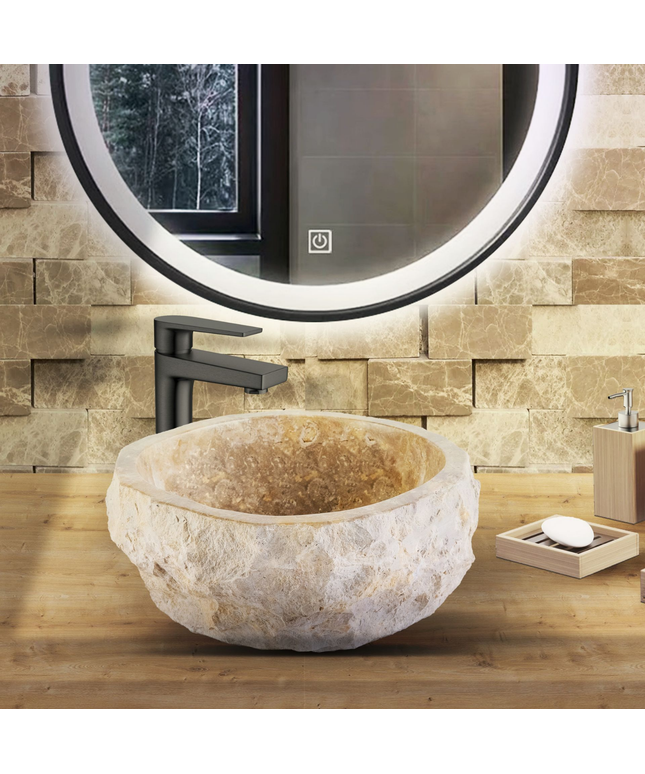 Geërodeerde Natuurmarmeren Waskom – 30-35x15 cm – Bruin