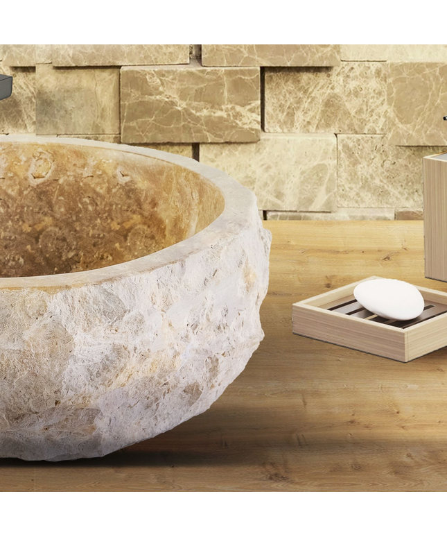 Geërodeerde Natuurmarmeren Waskom – 30-35x15 cm – Bruin