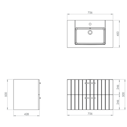 CREAVIT D10 wastafelonderkast – 80 cm – Wit – 2 lades – Softclose
