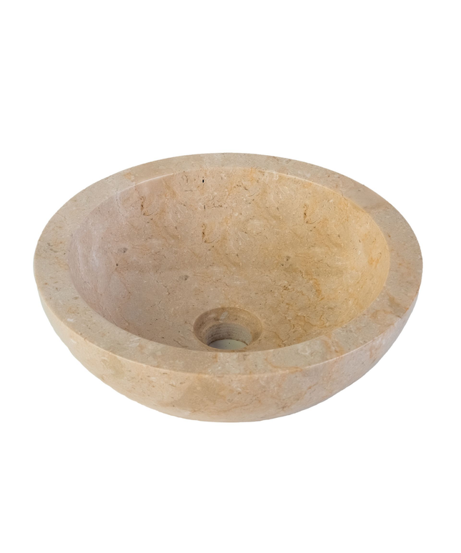 Volledig Gepolijste Waskom van Steen – Crème Marmer – 35x12 cm