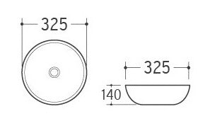 Wiesbaden Luna waskom rond 32,5 x 14 cm keramiek glans wit - technische tekening | Schwertz & Co