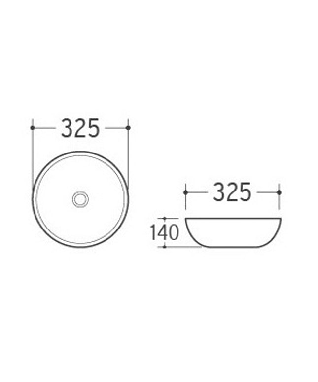 Wiesbaden Luna waskom rond 32,5 x 14 cm keramiek glans wit - technische tekening | Schwertz & Co