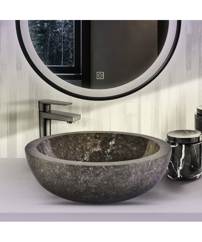 Volledig Gepolijste Waskom van Steen – Grijs Marmer – 35x12 cm