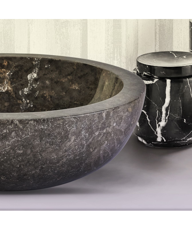 Volledig Gepolijste Waskom van Steen – Grijs Marmer – 35x12 cm