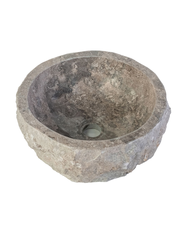 Geërodeerde Natuurmarmeren Waskom – 30-35x15 cm – Grijs