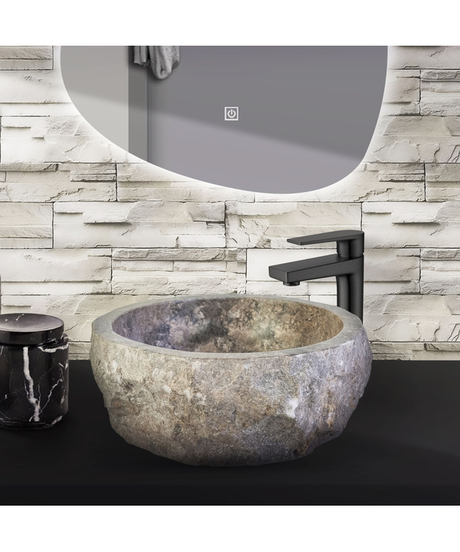 Geërodeerde Natuurmarmeren Waskom – 30-35x15 cm – Grijs