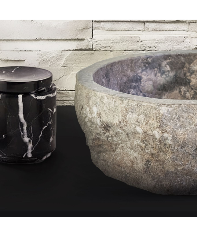 Geërodeerde Natuurmarmeren Waskom – 30-35x15 cm – Grijs