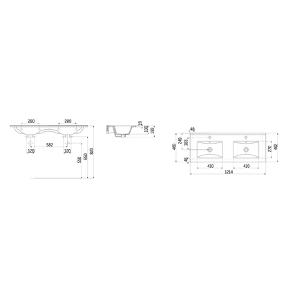 Aloni wastafel dubbel – 46x120 cm – wit
