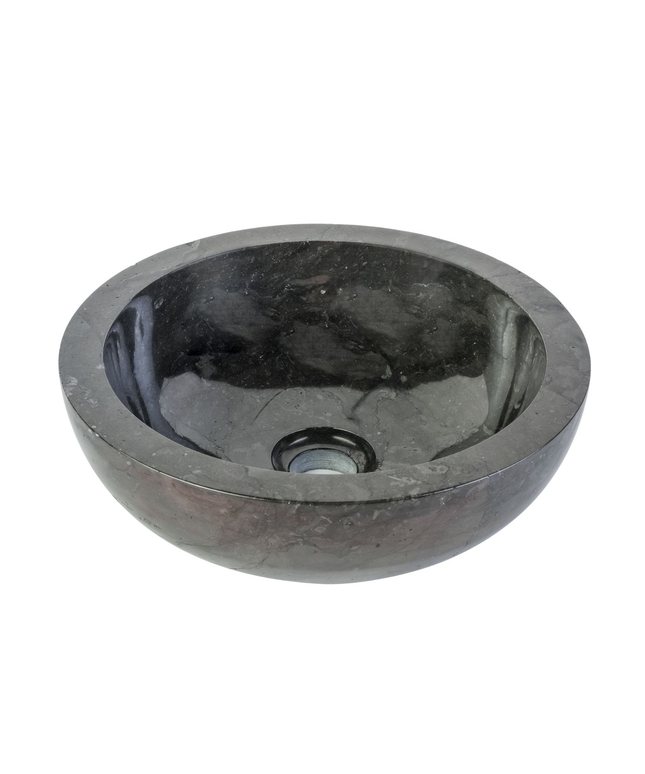 Volledig Gepolijste Waskom van Steen – Zwart Marmer – 35x12 cm