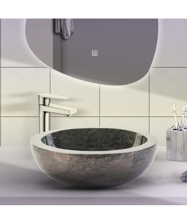 Volledig Gepolijste Waskom van Steen – Zwart Marmer – 35x12 cm