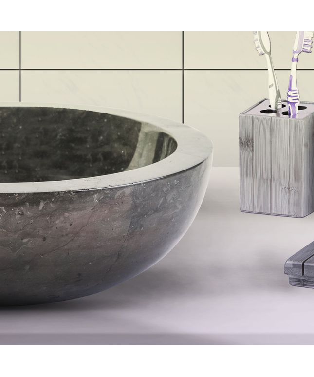 Volledig Gepolijste Waskom van Steen – Zwart Marmer – 35x12 cm
