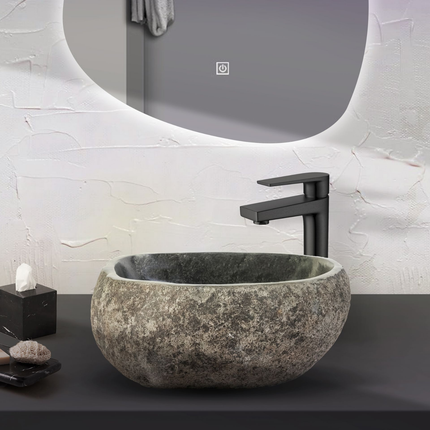 Waskom van Natuurlijke Riviersteen – Grijs – 30-35x15x2 cm