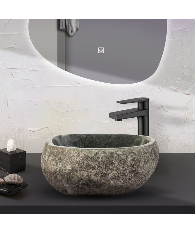 Waskom van Natuurlijke Riviersteen – Grijs – 30-35x15x2 cm