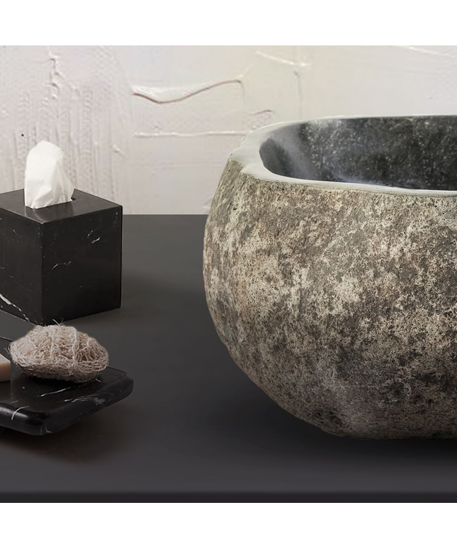 Waskom van Natuurlijke Riviersteen – Grijs – 30-35x15x2 cm