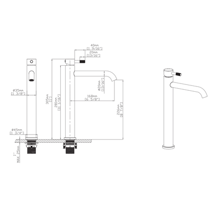 ALONI Stria hoge wastafelkraan – cold start – geborsteld RVS