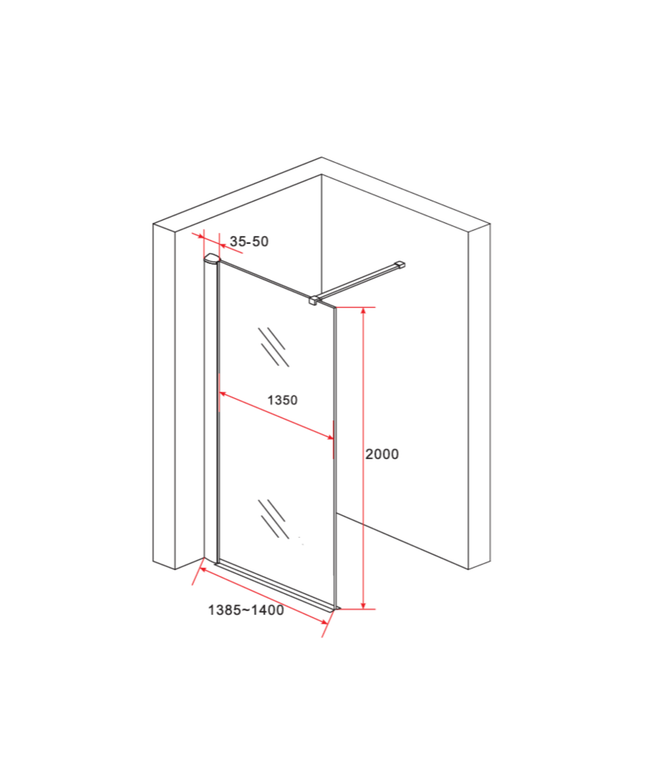 ALONI inloopdouchewand half mat – 140x200 cm – 8 mm veiligheidsglas