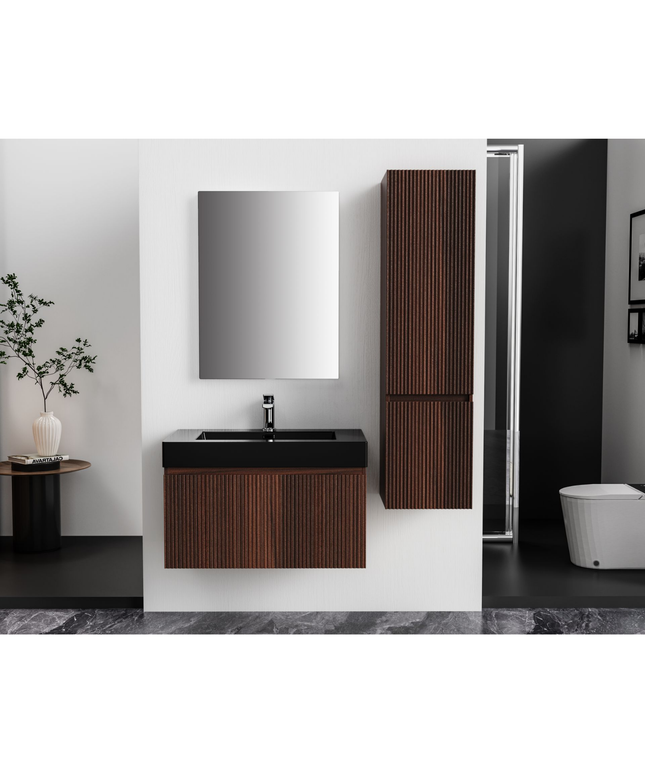 Aloni Ela High Bathroom Cabinet - 35x135x35 cm - Wengé - Handleless & Softclose - reversible