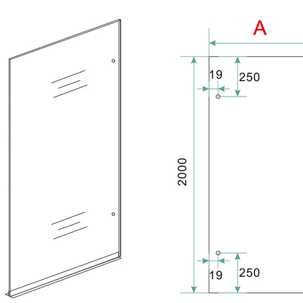 Wiesbaden Less inloopdouche rechts 120 x 200 cm gunmetal - technische tekening | Schwertz & Co