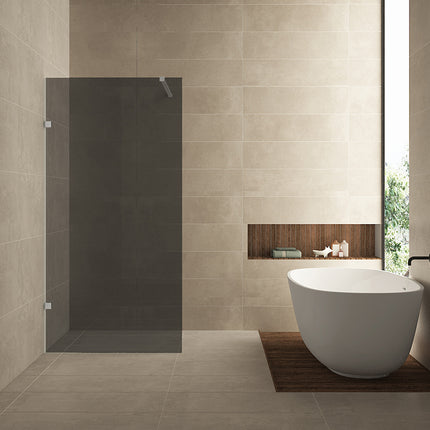Wiesbaden Less inloopdouche 120 x 200 cm rookglas geborsteld staal | Schwertz & Co
