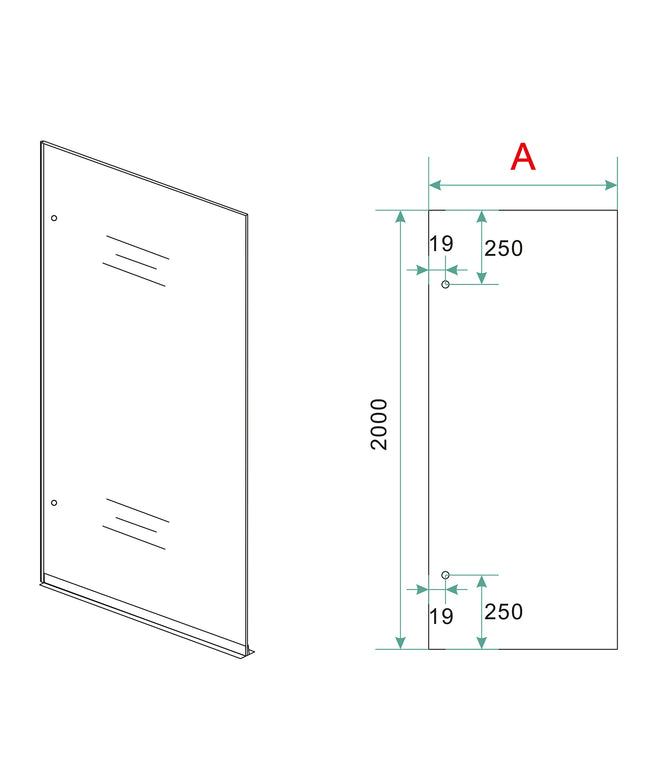 Wiesbaden Less inloopdouche links 120 x 200 cm mat wit - technische tekening | Schwertz & Co