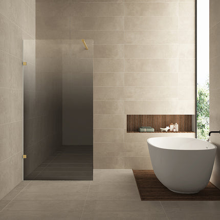 Wiesbaden Less inloopdouche links 120 x 200 cm geborsteld messing | Schwertz & Co